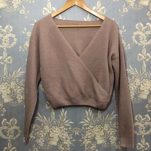 Dusty Pink Surplice Wrap Sweater
